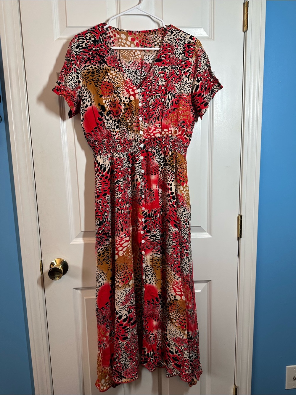 EUC Vibrant Red Multi-Animal Print Women's Maxi Dress Sz XL - Picture 2 of 15